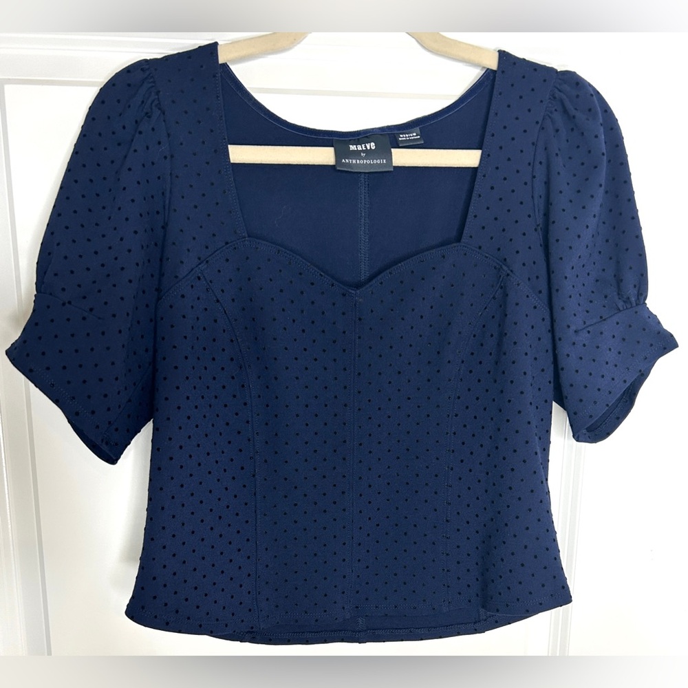 Maeve by Anthropologie Dark Blue Puff Sleeve Blouse